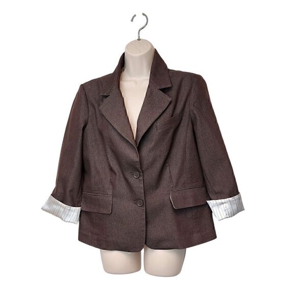 Larry Levine Stretch Single Breasted Brown Blazer Size Large - Picture 1 of 8